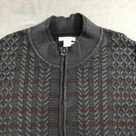 Carbon 2 Cobalt Sweater Men's XL Full Zip Cardigan Cable Knit Striped Gray Red - Picture 3 of 9